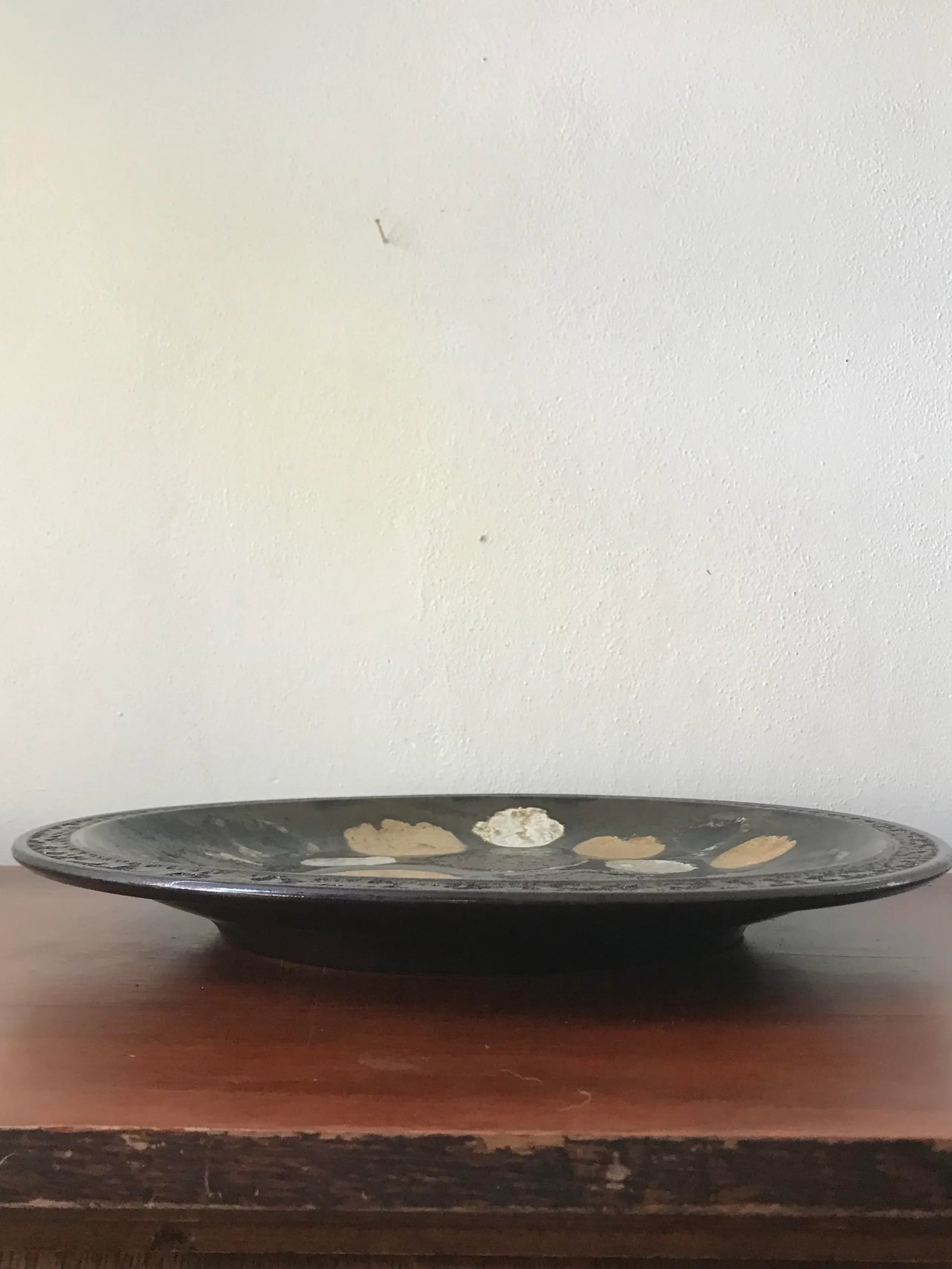 Signed Monumental Italian Brutalist Fat Lava Glaze Pottery Platter/ Wall Plate - 11