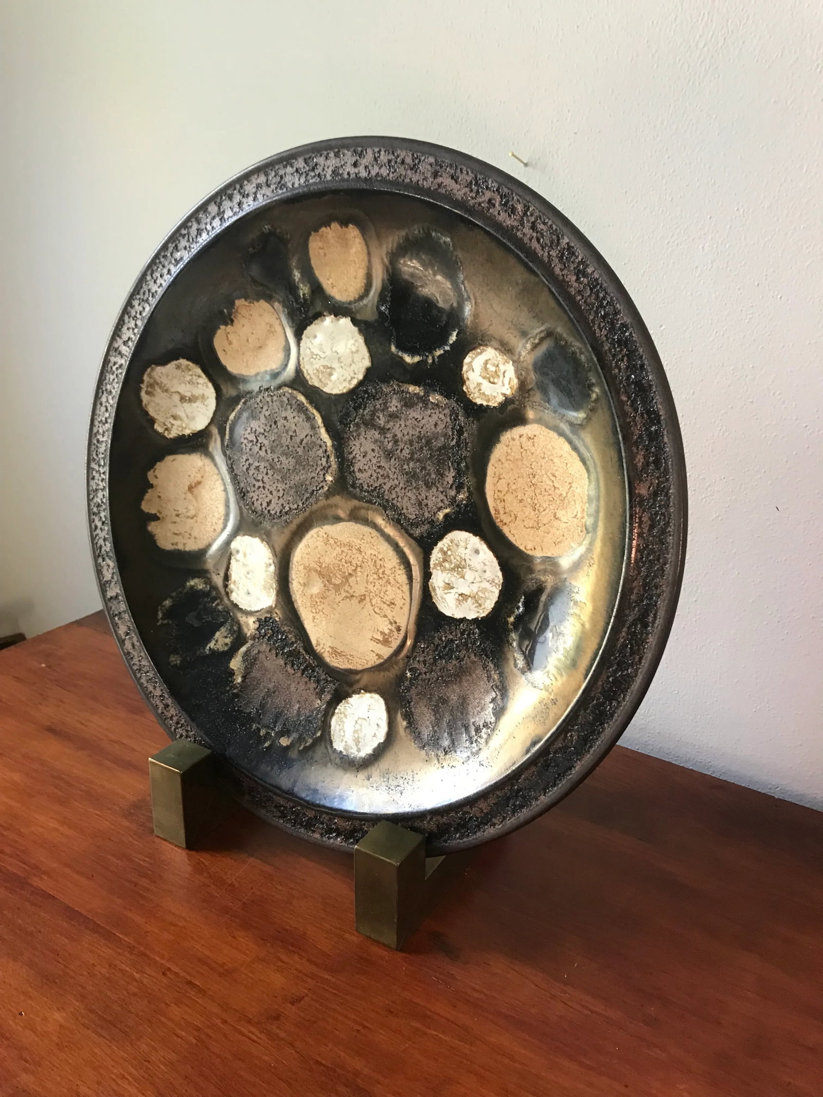 Signed Monumental Italian Brutalist Fat Lava Glaze Pottery Platter/ Wall Plate - 2