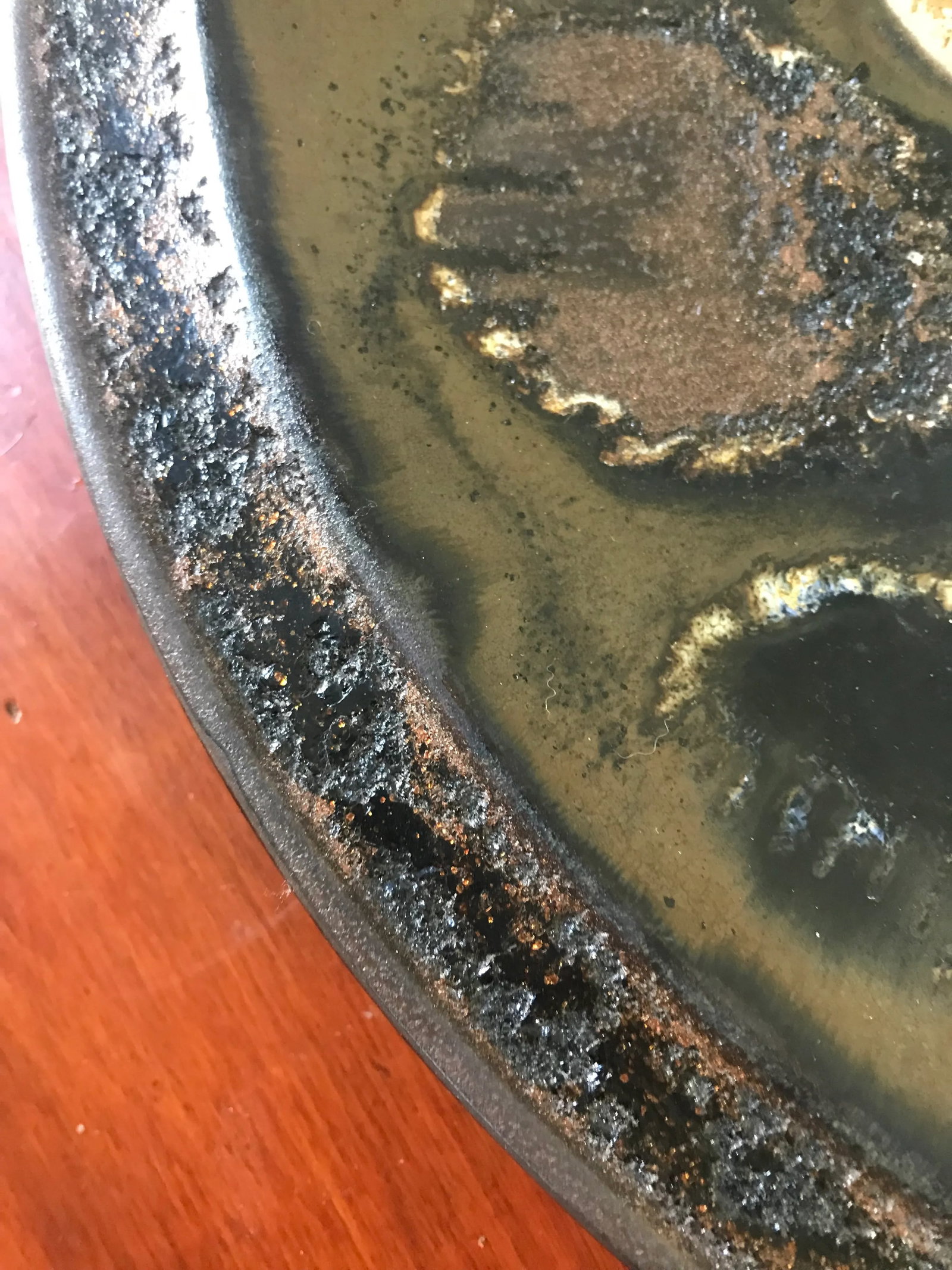 Signed Monumental Italian Brutalist Fat Lava Glaze Pottery Platter/ Wall Plate - 4