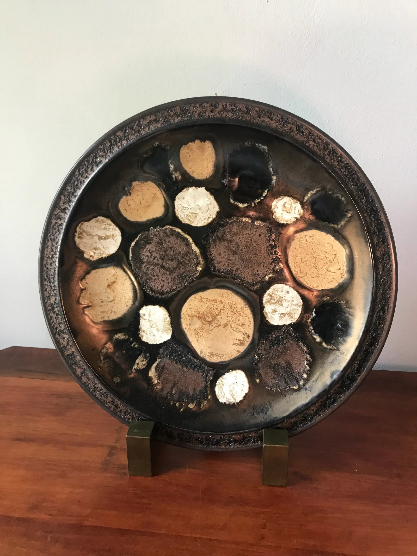 Signed Monumental Italian Brutalist Fat Lava Glaze Pottery Platter/ Wall Plate - 5