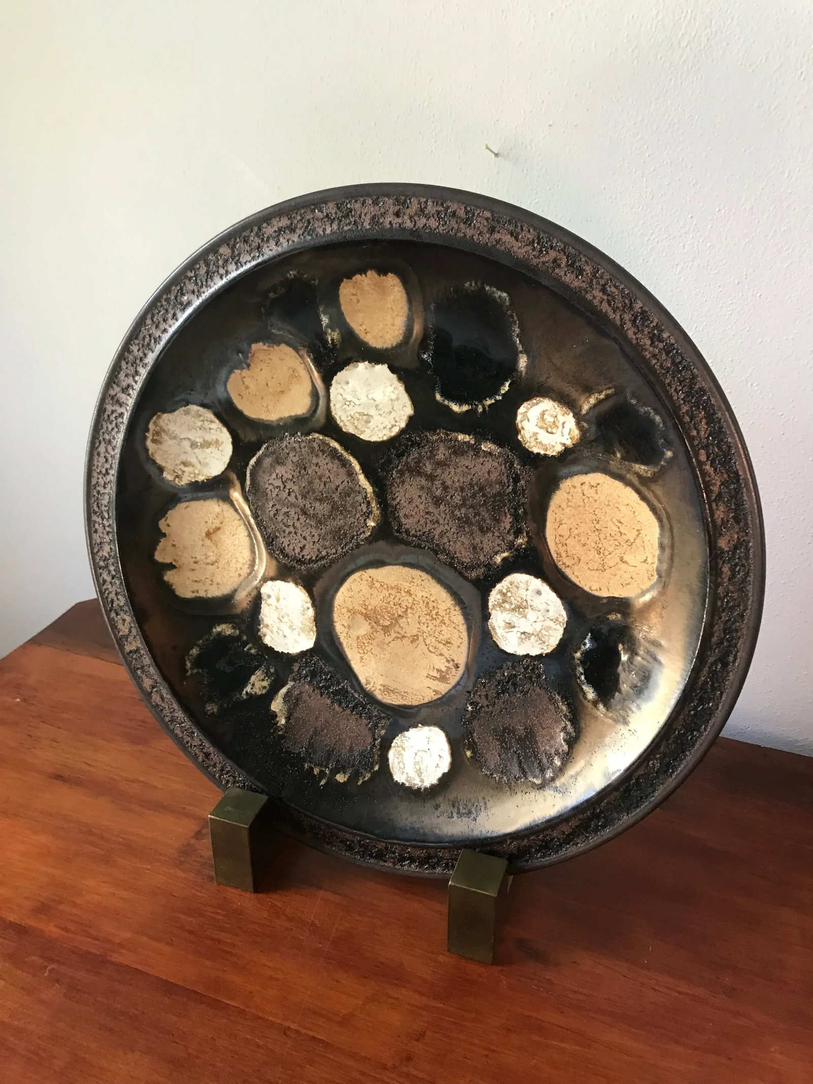 Signed Monumental Italian Brutalist Fat Lava Glaze Pottery Platter/ Wall Plate - 6
