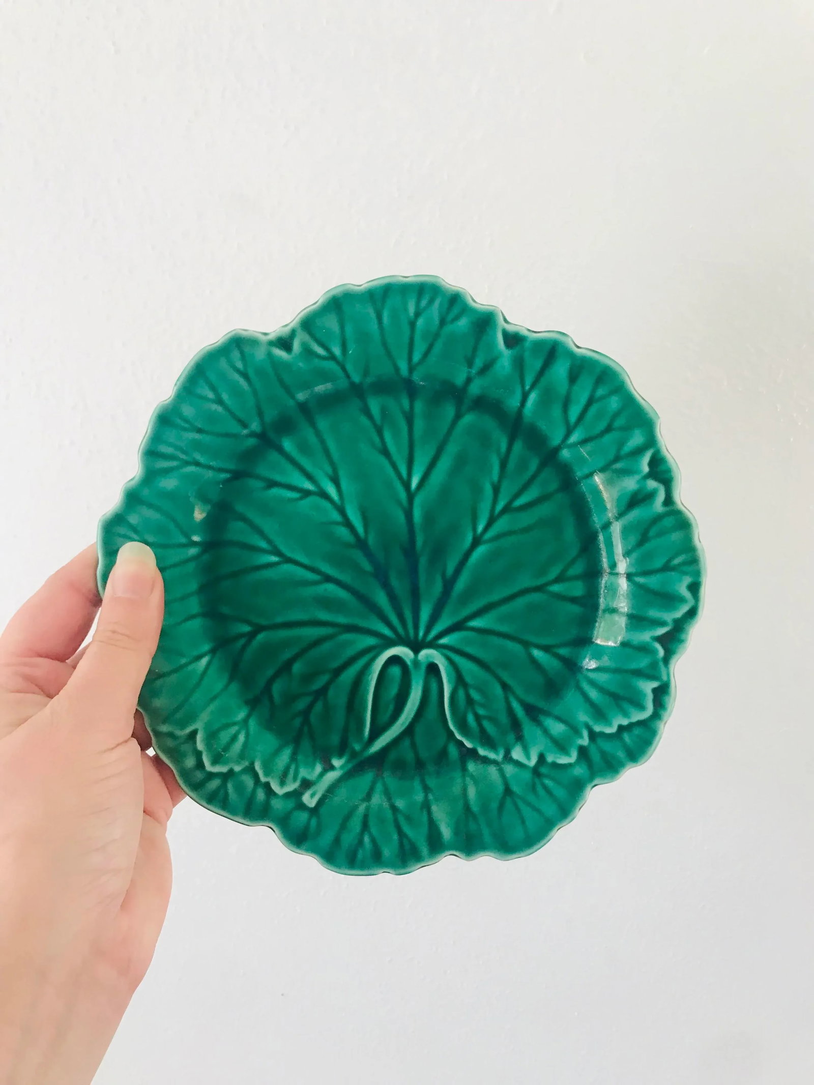 Vintage Green Majolica Wedgwood Cabbage Leaf Wall Plate - Set of 2 - 2