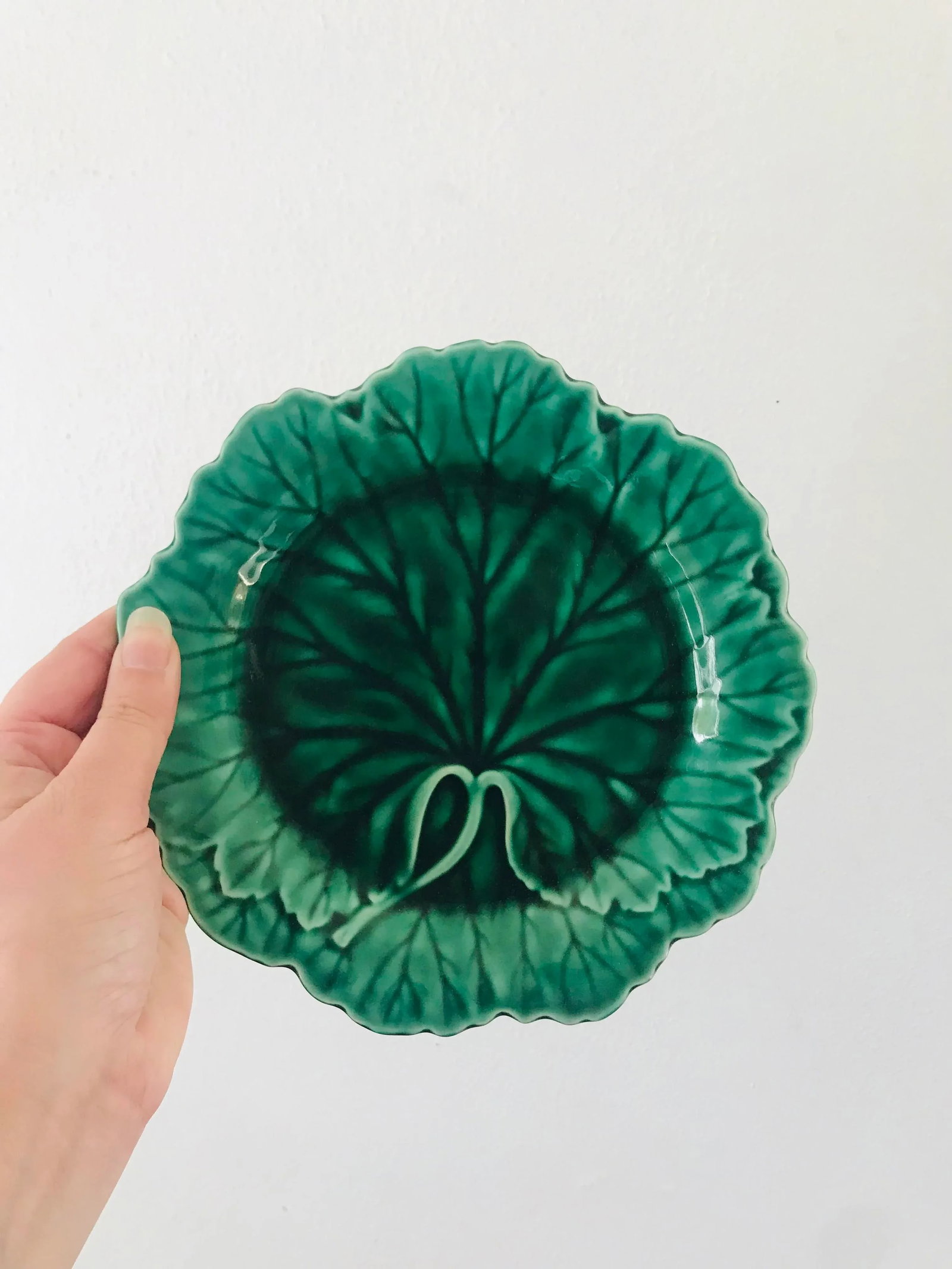 Vintage Green Majolica Wedgwood Cabbage Leaf Wall Plate - Set of 2 - 3