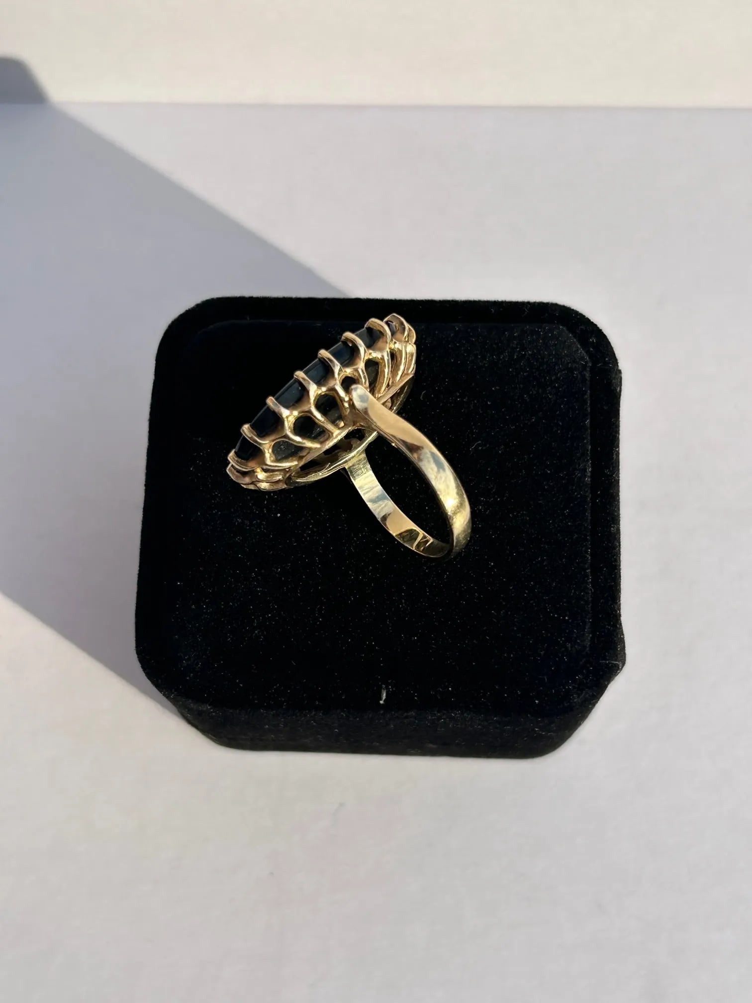 Oval Black Onyx Slab 14k Yellow Gold Ring Size 6.75 - 2