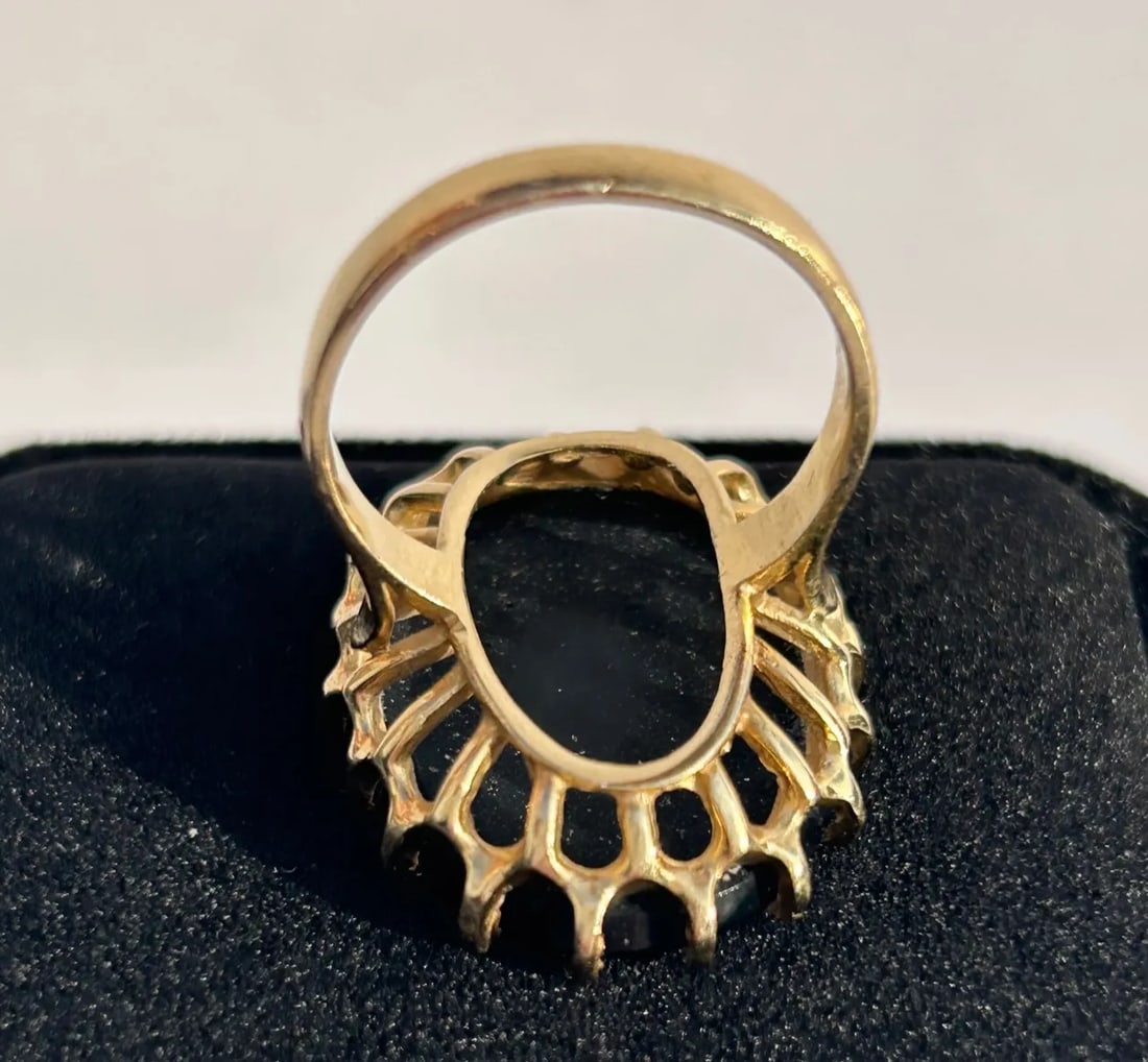 Oval Black Onyx Slab 14k Yellow Gold Ring Size 6.75 - 3