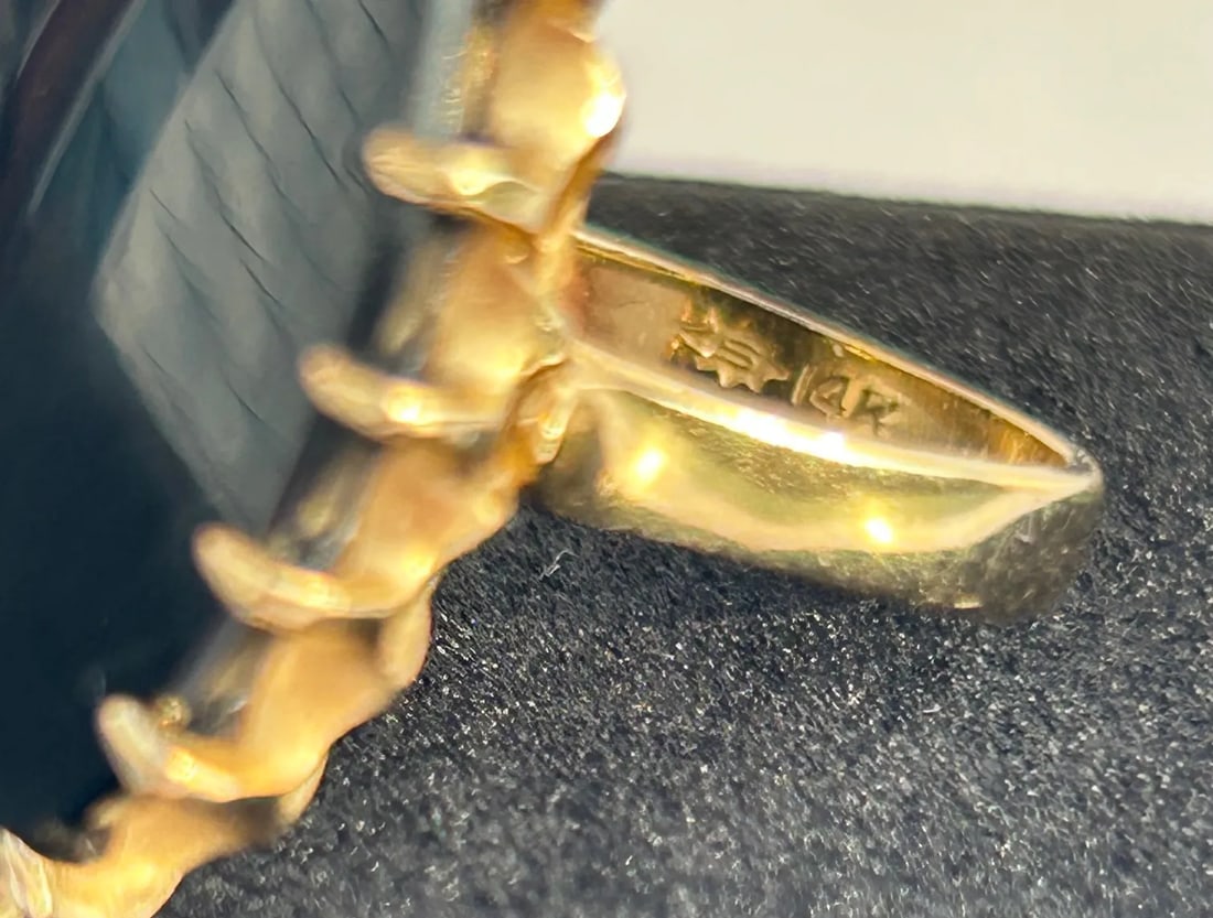 Oval Black Onyx Slab 14k Yellow Gold Ring Size 6.75 - 4