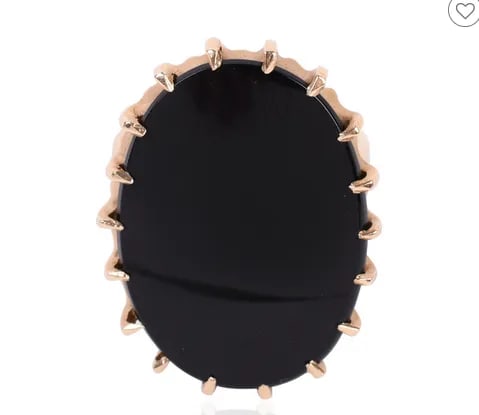 Oval Black Onyx Slab 14k Yellow Gold Ring Size 6.75 - 5