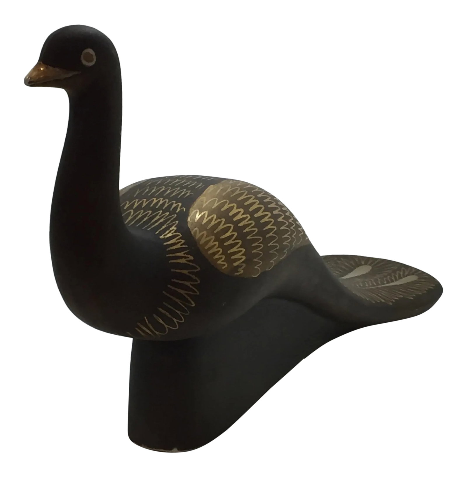 Waylande Gregory Art Deco Ceramic Swan: 18" large scale ceramic swan sculpture by Waylande Gregory. Gold paint. Art Deco. Condition: Alterations: Original Condition Unaltered Imperfections: Some Imperfections Condition Notes: No chips and i