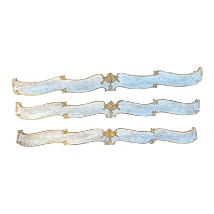 Trio of 19th Century French Chateau Valances: Trio of 19th Century French Chateau Valances. A beautiful way to accent your bed, doorway or art work. Condition: Alterations: Original Condition Unaltered Imperfections: Some Imperfections Condition