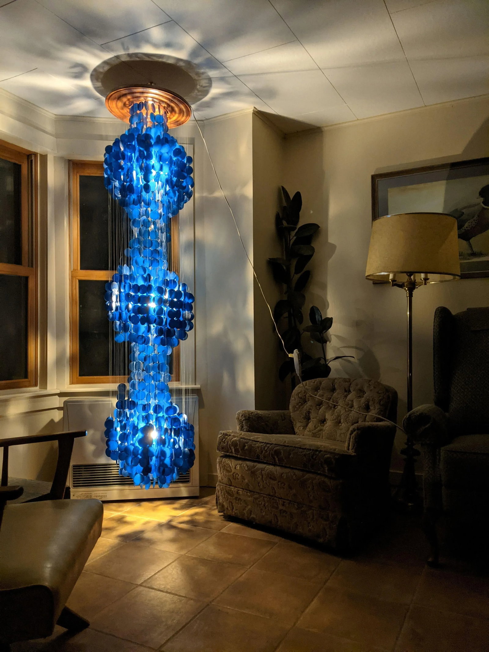 Mid-Century Modern Verner Panton Style Blue Capiz Shell Chandelier - 2