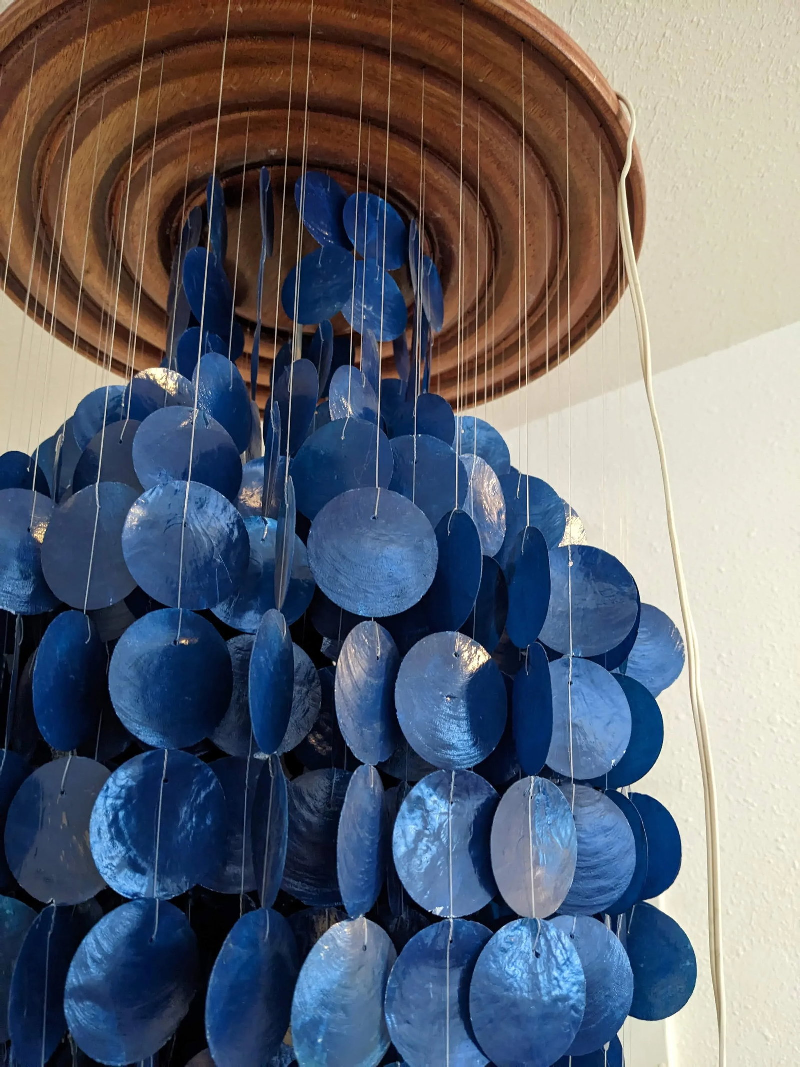 Mid-Century Modern Verner Panton Style Blue Capiz Shell Chandelier - 4