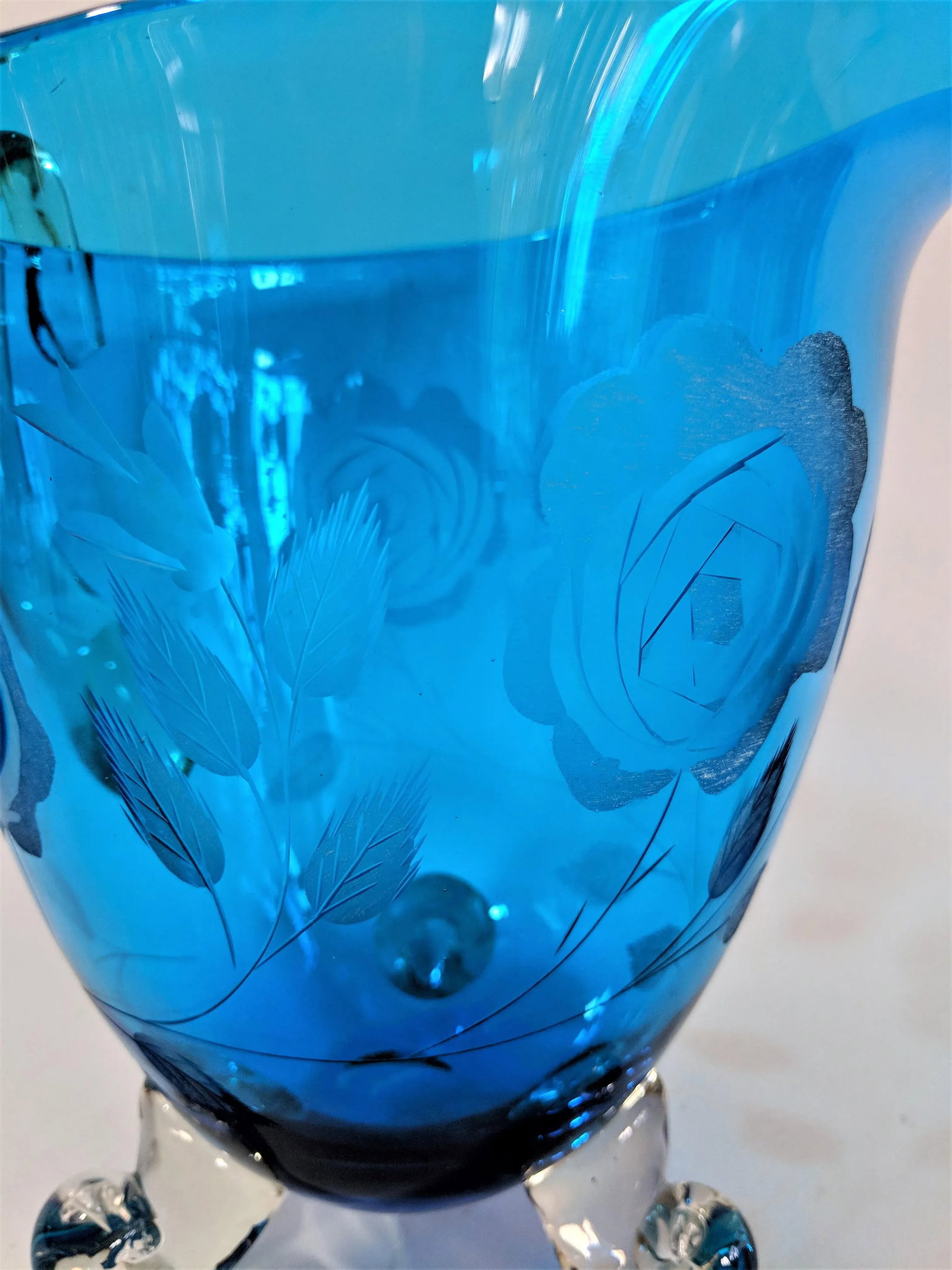 1960s Vintage Hand Blown Blue Glass Pitcher - 6