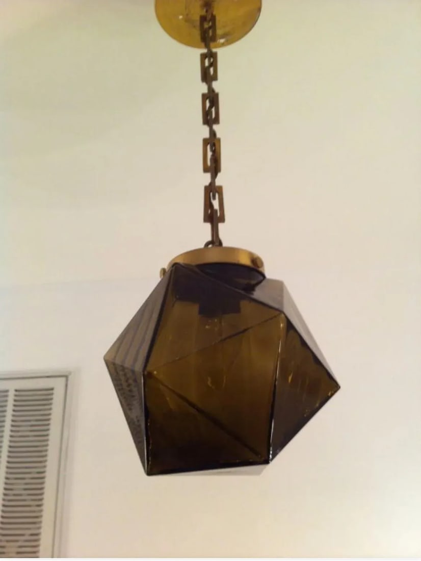 Pair of 1960s Smoked Glass and Brass Pendants - 3