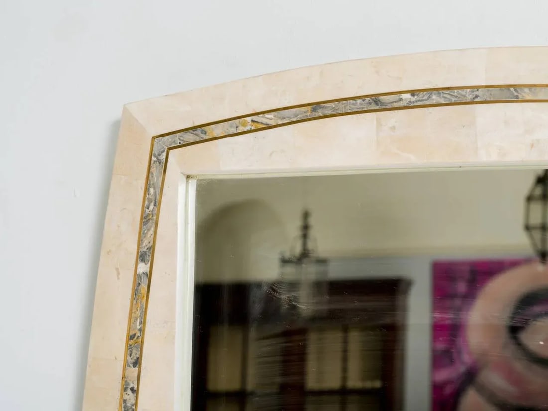 Tessellated Stone Mirror With Brass Inlay by Roche-Bobois - 4