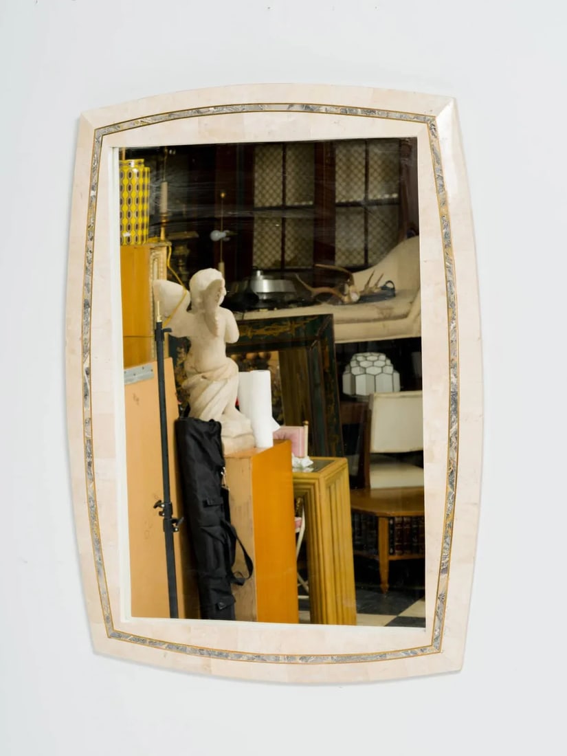Tessellated Stone Mirror With Brass Inlay by Roche-Bobois - 6