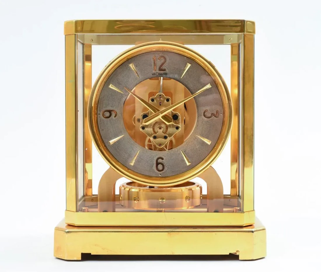 Case Glass Brass Jaeger Le Coultre Mantel Desk Clock - 13