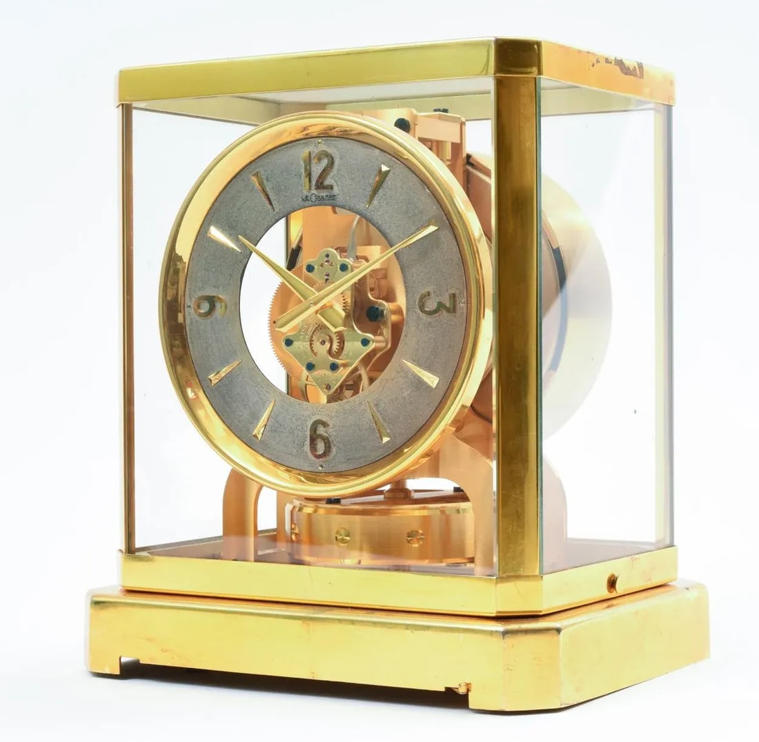 Case Glass Brass Jaeger Le Coultre Mantel Desk Clock - 3