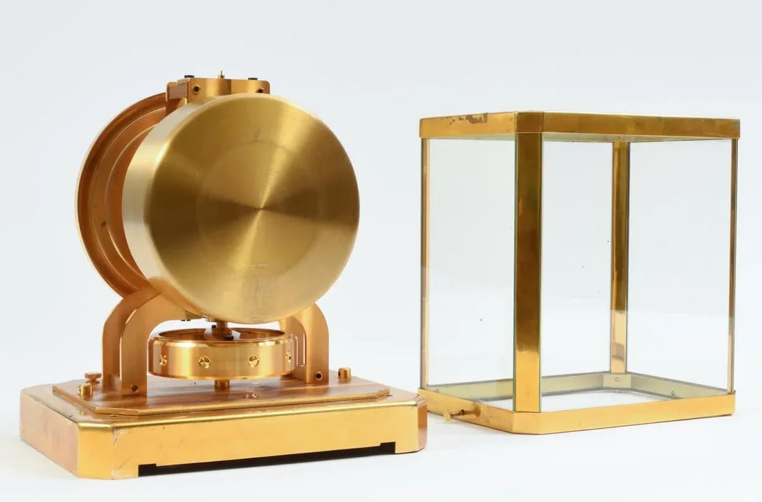 Case Glass Brass Jaeger Le Coultre Mantel Desk Clock - 4