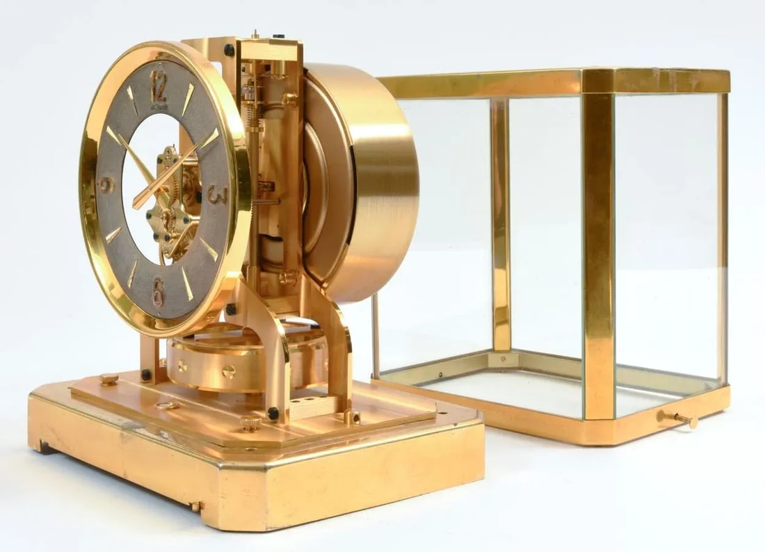 Case Glass Brass Jaeger Le Coultre Mantel Desk Clock - 6