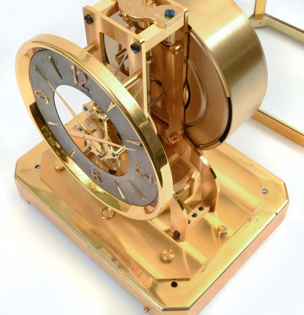 Case Glass Brass Jaeger Le Coultre Mantel Desk Clock - 7