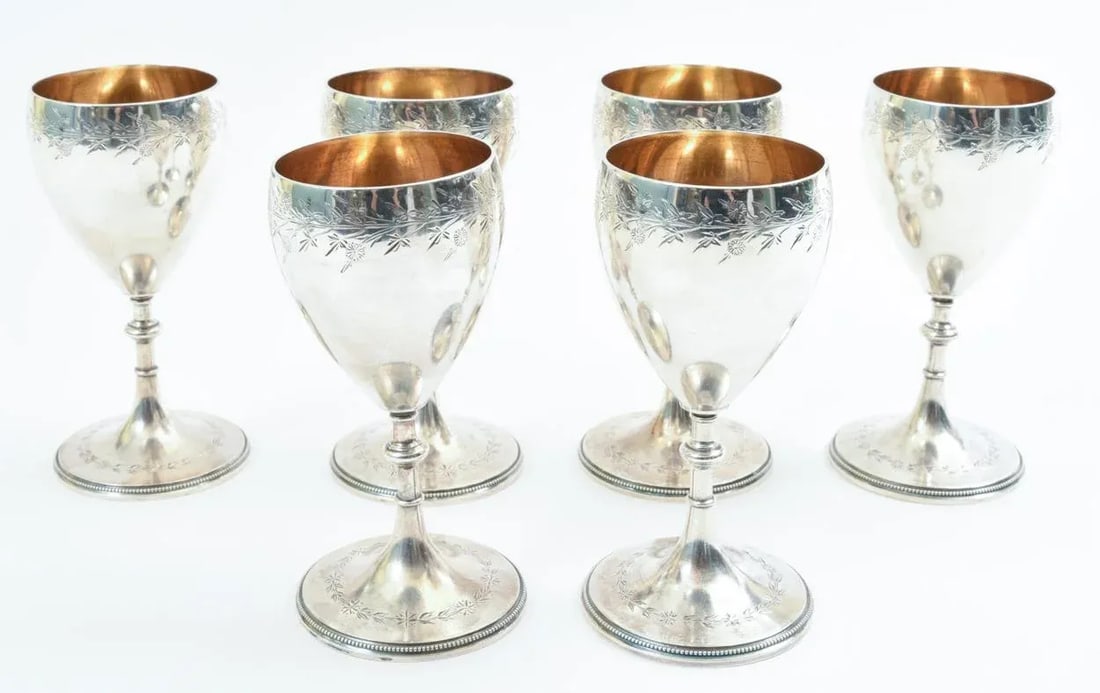 Antique Sterling Silver Set Six Barware Drinking Cups - 11