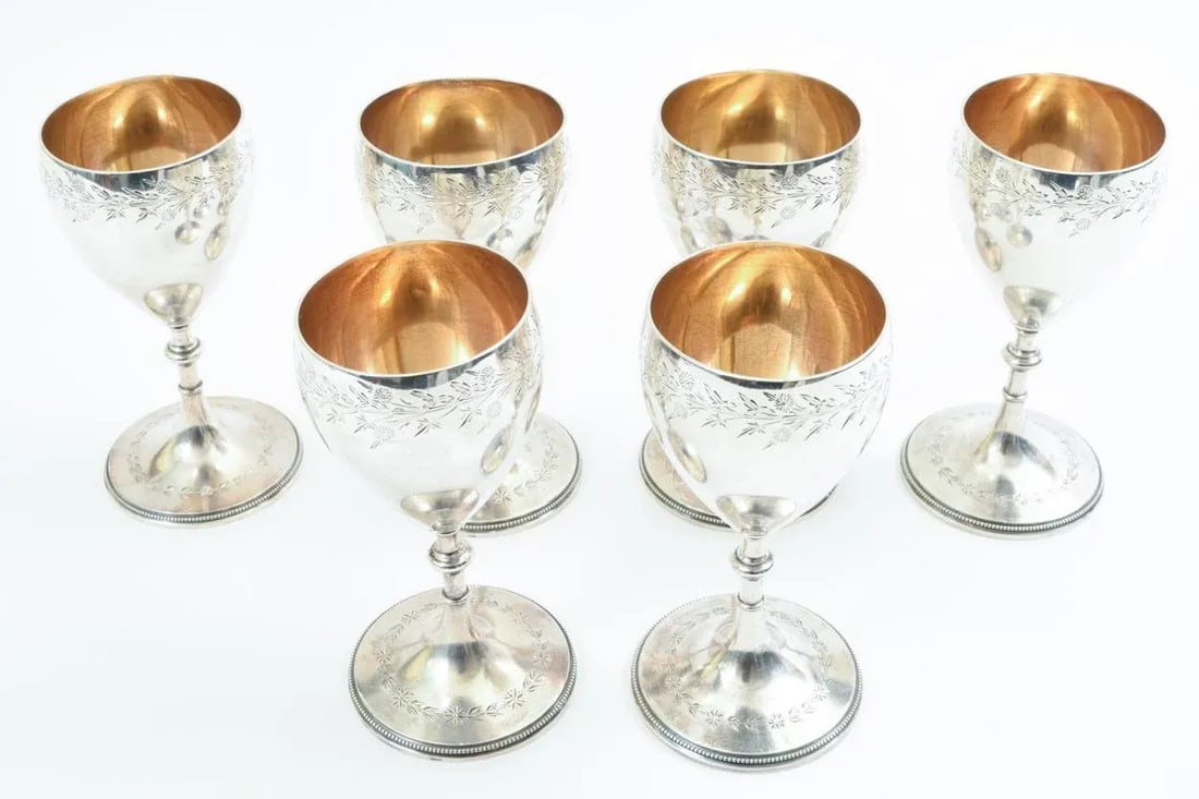 Antique Sterling Silver Set Six Barware Drinking Cups - 12