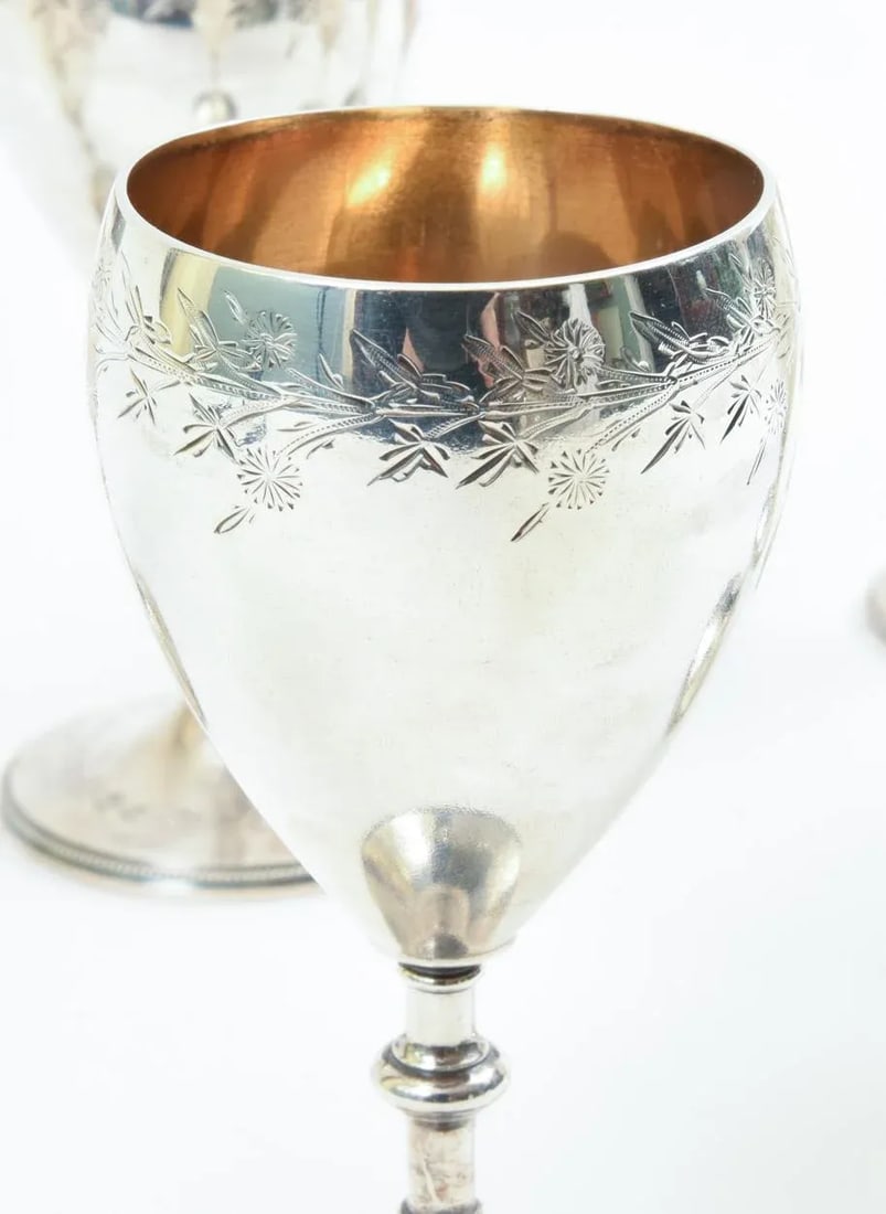 Antique Sterling Silver Set Six Barware Drinking Cups - 5