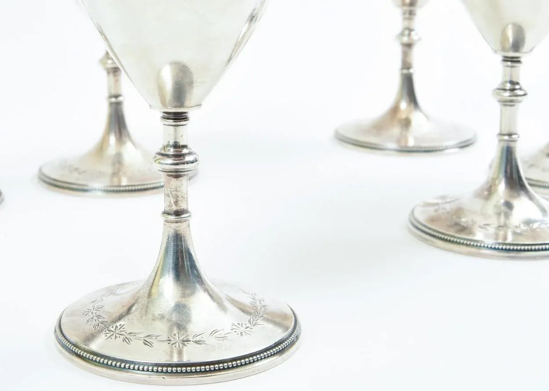 Antique Sterling Silver Set Six Barware Drinking Cups - 7