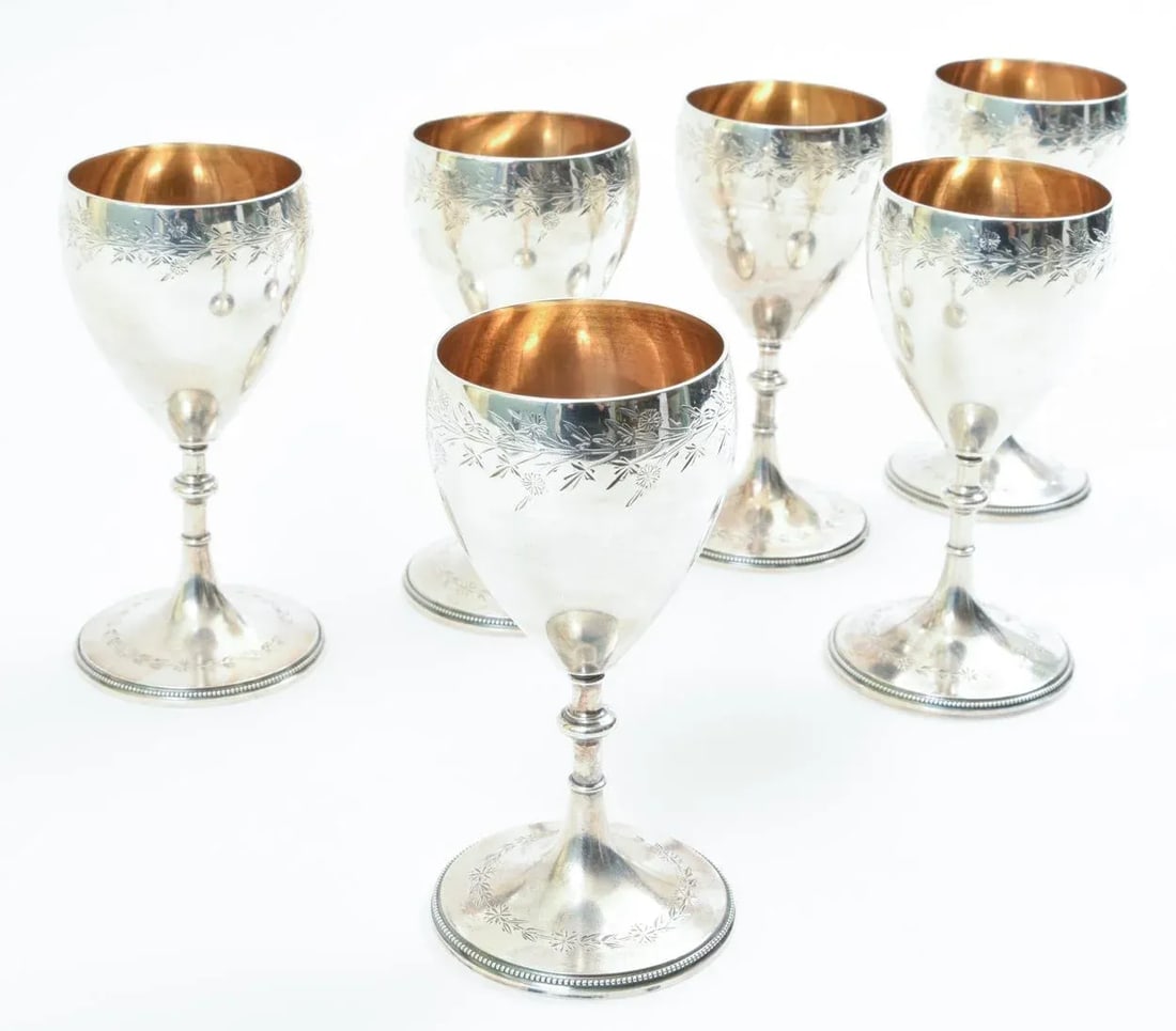 Antique Sterling Silver Set Six Barware Drinking Cups - 8