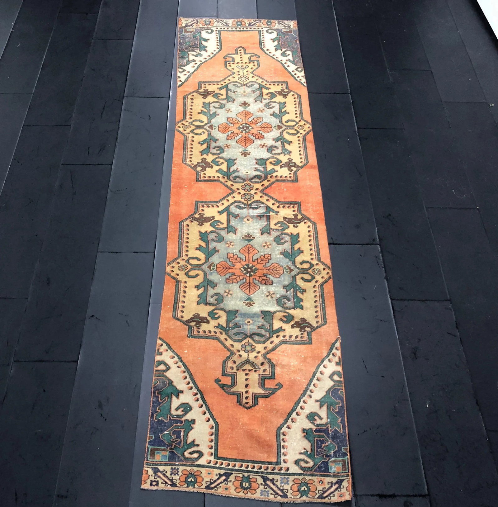 Vintage Turkish Orange Handmade Runner Rug - 2'11'' * 11'5'' - 11