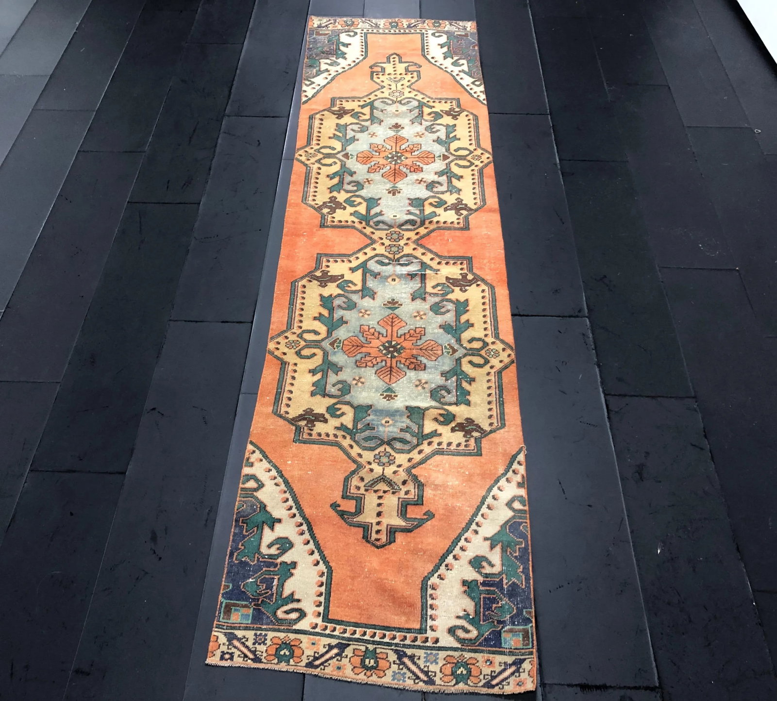 Vintage Turkish Orange Handmade Runner Rug - 2'11'' * 11'5'' - 2