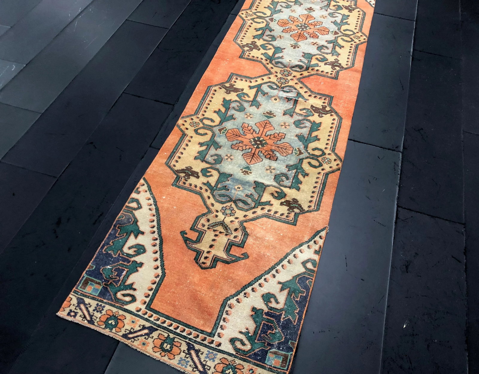 Vintage Turkish Orange Handmade Runner Rug - 2'11'' * 11'5'' - 5