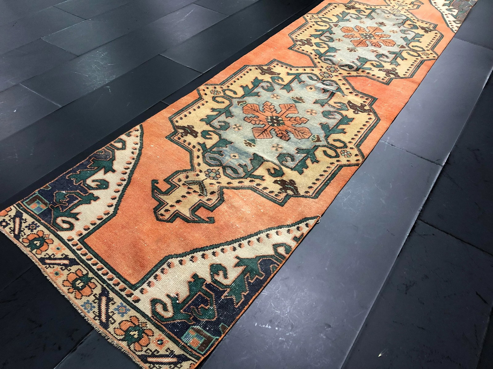 Vintage Turkish Orange Handmade Runner Rug - 2'11'' * 11'5'' - 6