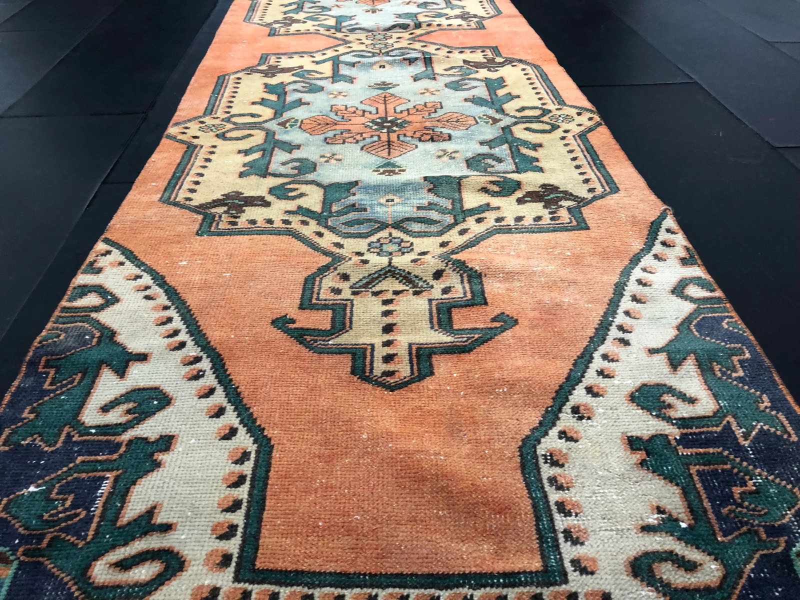 Vintage Turkish Orange Handmade Runner Rug - 2'11'' * 11'5'' - 8