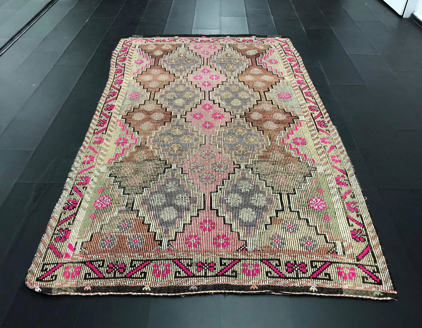 Contemporary Turkish Traditional Natural Goat Hair Vintage Kilim Rug - 5'9'' * 10'2'' - 11