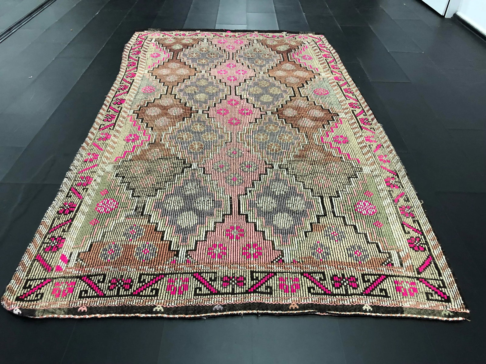 Contemporary Turkish Traditional Natural Goat Hair Vintage Kilim Rug - 5'9'' * 10'2'' - 2