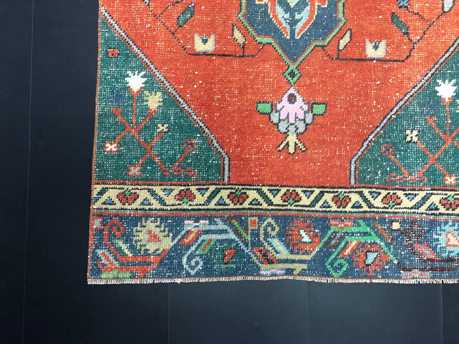 Orange and Blue Bohemian Turkish Handmade Faded Oushak Runner Rug - 10