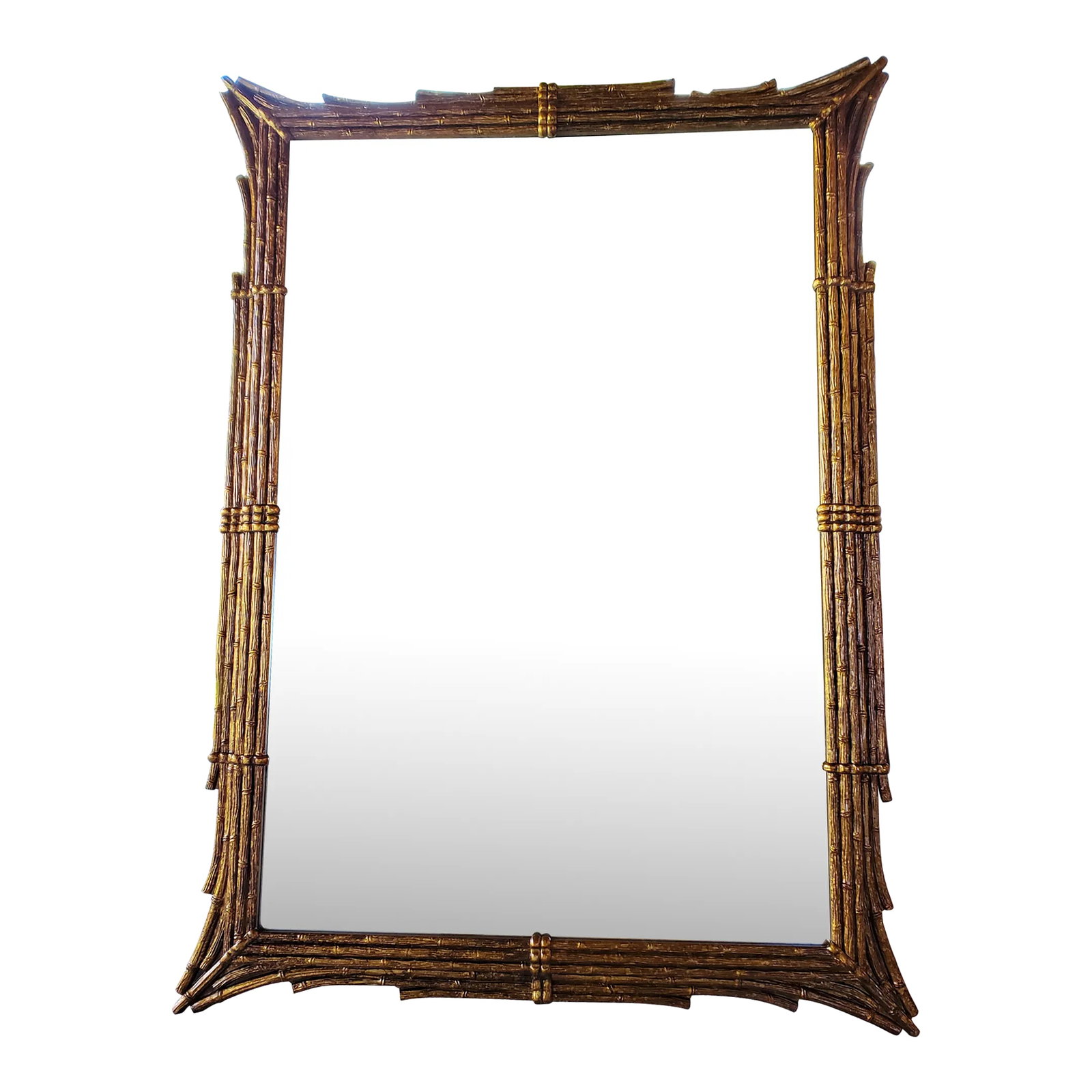 1960s Hollywood Regency Faux Bamboo Mirror: A rare vintage original mid century modern palace size faux bamboo mirror . A quintessential Hollywood Regency glamour piece much like the decorations in the mansions of celebrities in palm springs CA