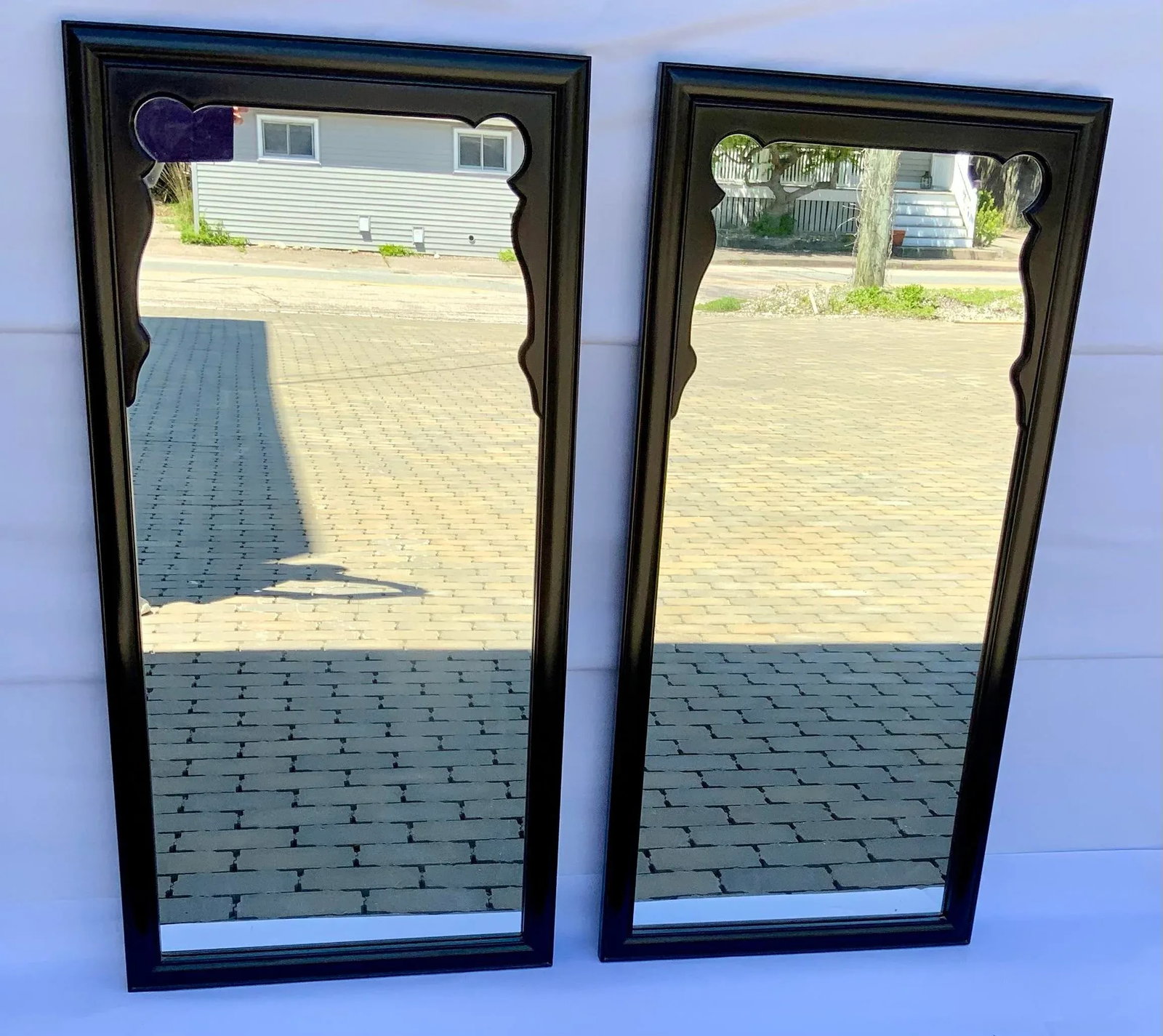 Pair of Chinoiserie Black Laquer Mirrors by Raymond Sobota for Century Furniture Chin Hua Collection - 2