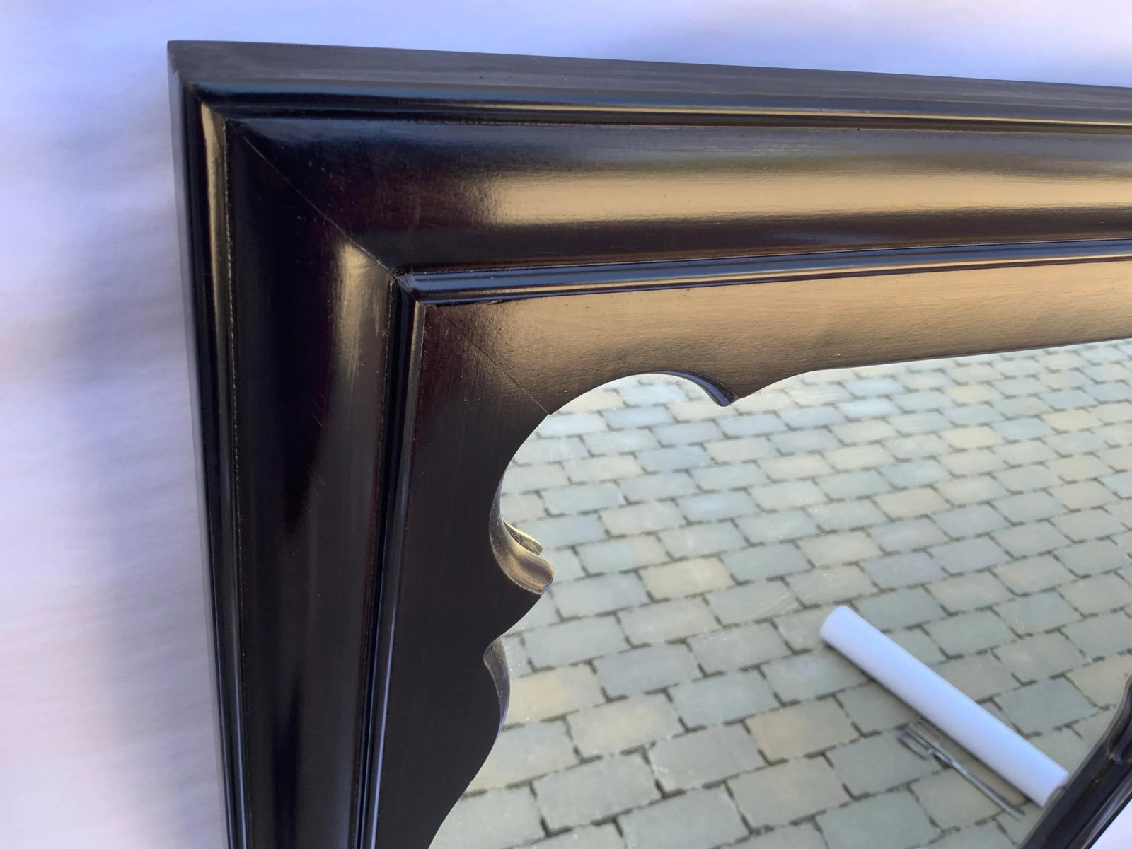 Pair of Chinoiserie Black Laquer Mirrors by Raymond Sobota for Century Furniture Chin Hua Collection - 7