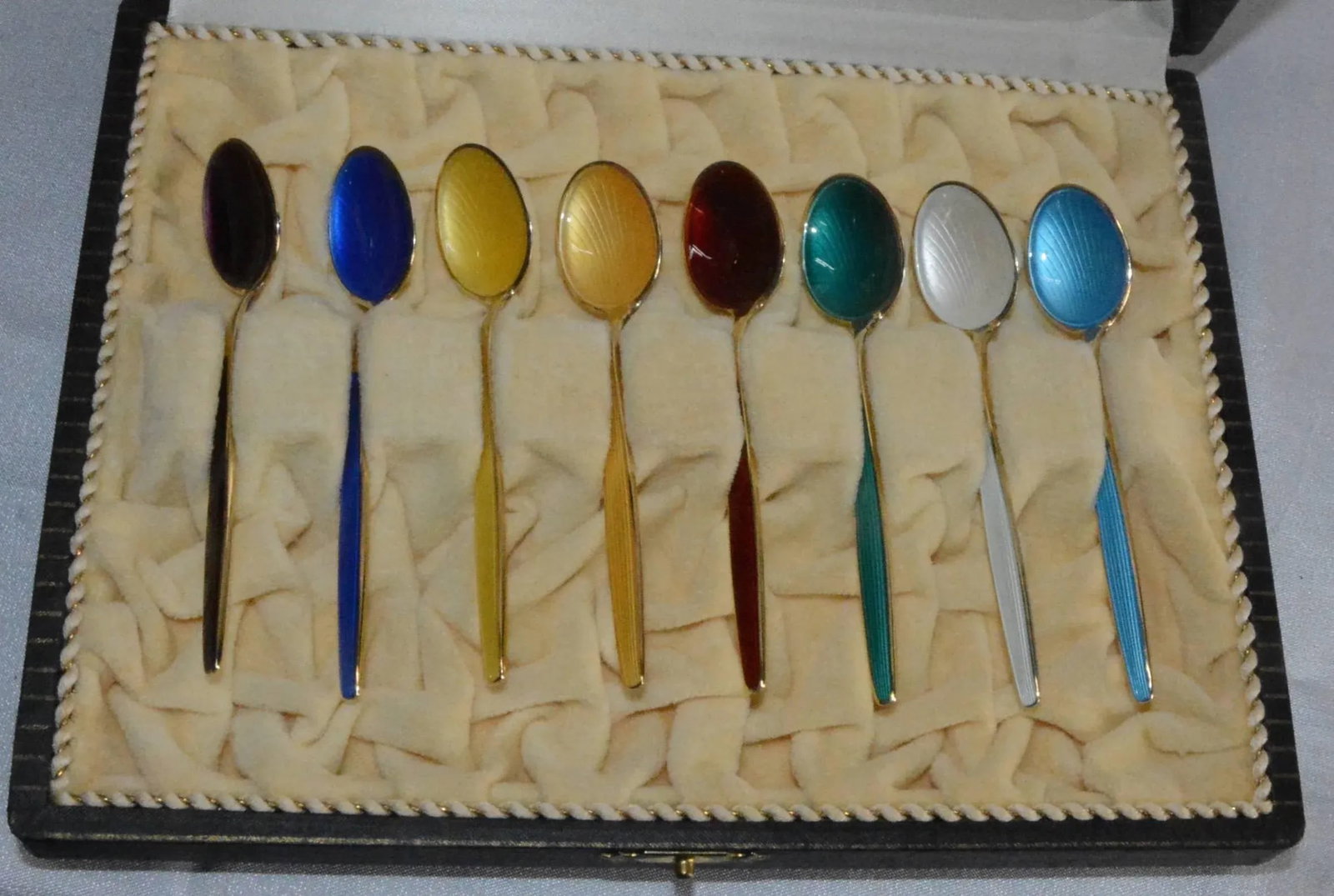 David-Andersen Norwegian Sterling Silver and Enamel Demitasse Spoon Set in Case - 2
