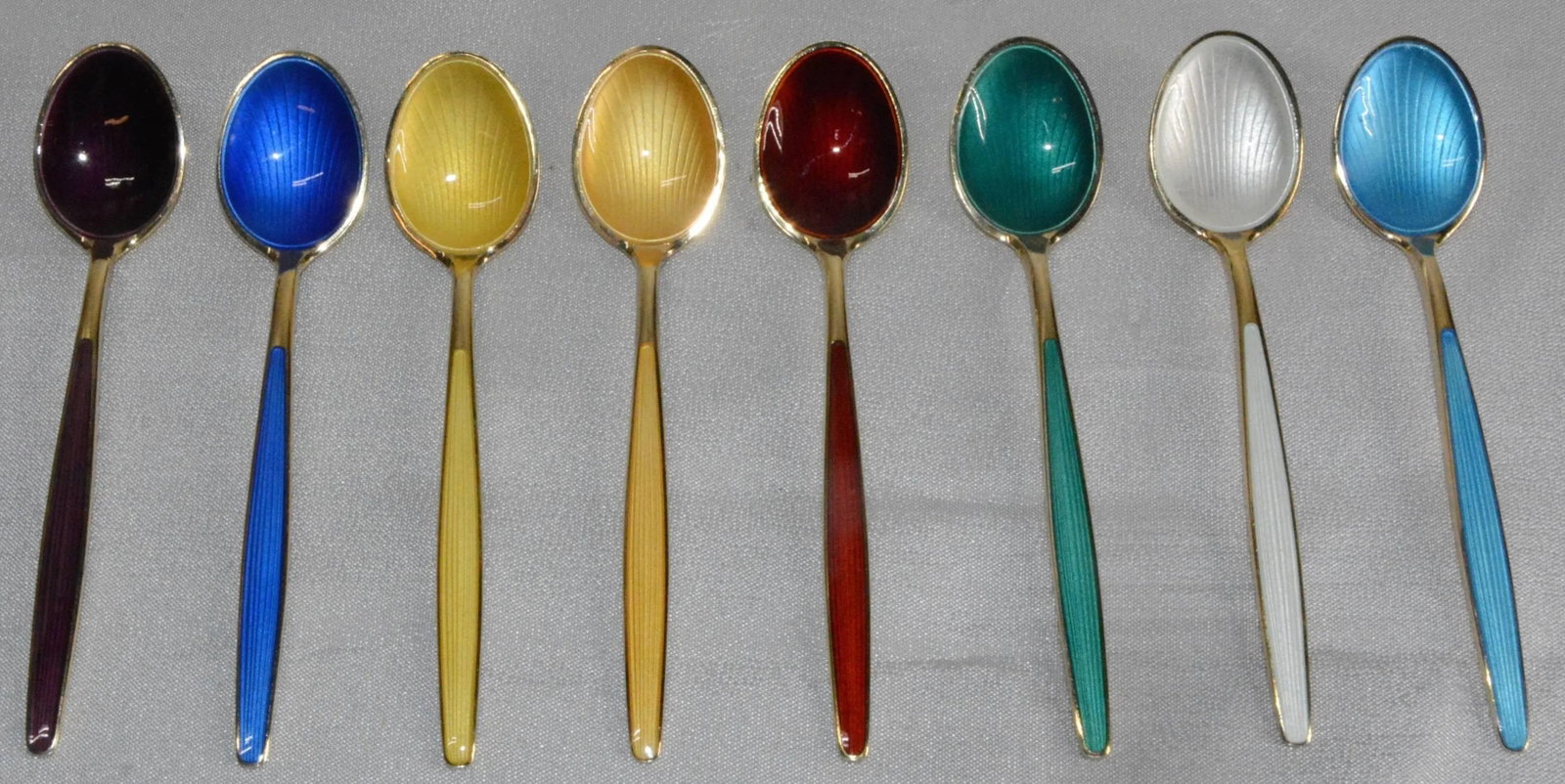 David-Andersen Norwegian Sterling Silver and Enamel Demitasse Spoon Set in Case - 4