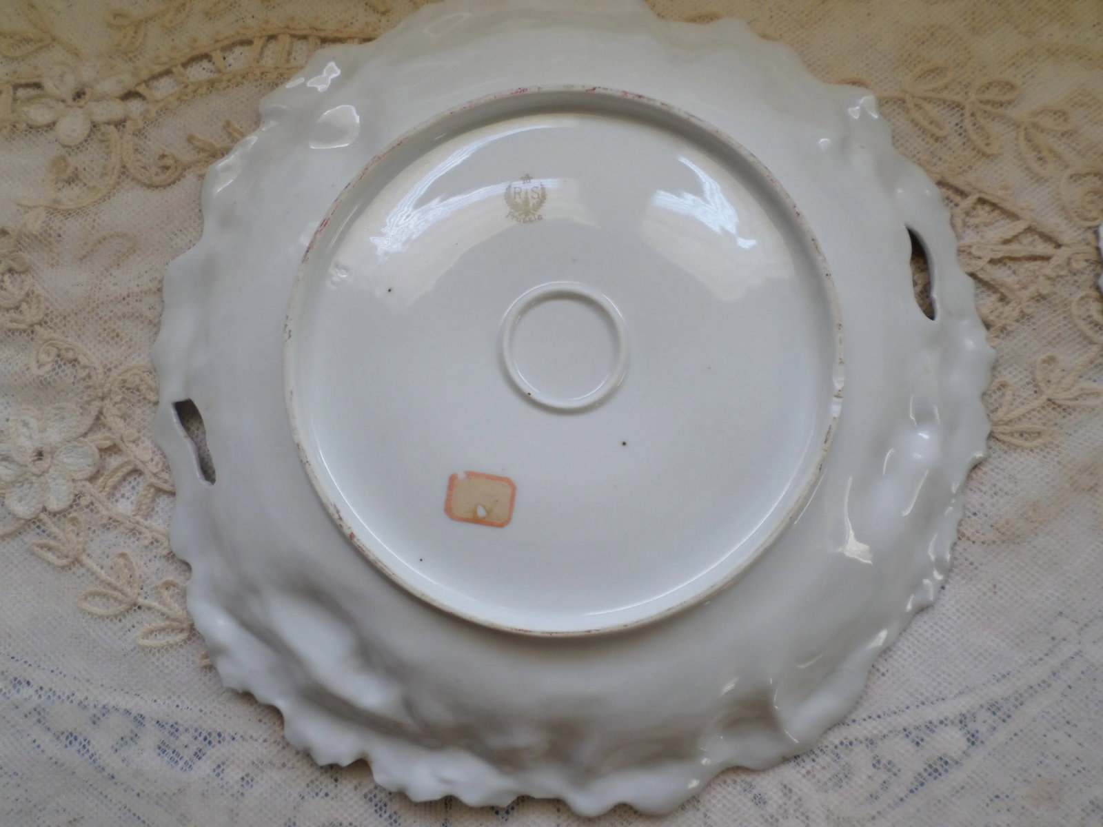 Antique RS Prussia Deep Pink Peonies and Gold Accented Porcelain Cake Set of 7 - 8