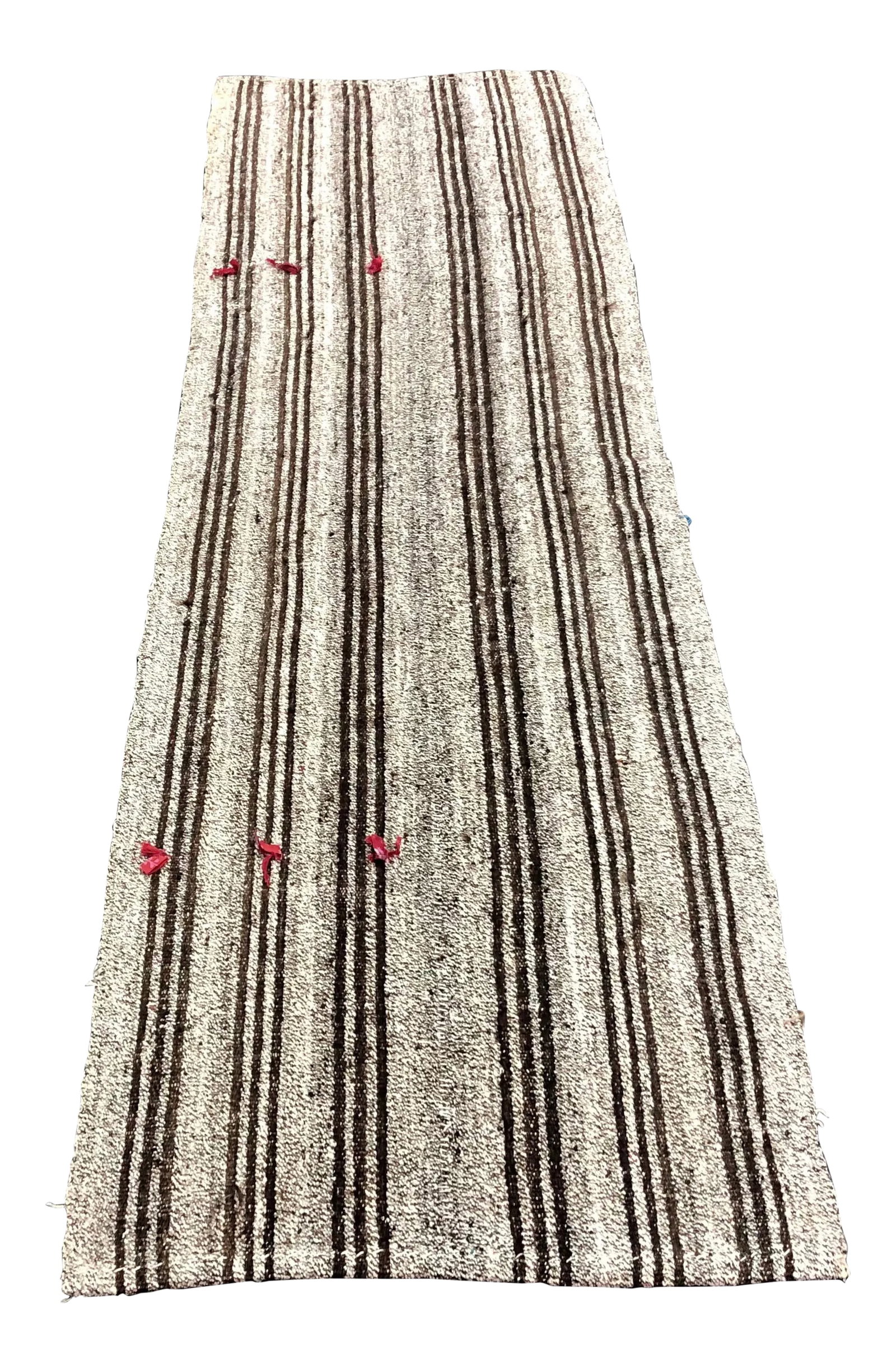 1960 Vintage Primitive Nomadic Turkish Handmade Striped Kilim Rug- 2'6'' * 8'11'': Natural Turkish Handwoven Vintage Anatolian Wool Kilim Runner Rug. Perfect for the entrance way. Condition: Alterations: Original Condition Unaltered Imperfections: Some Imperfections Condition Notes: