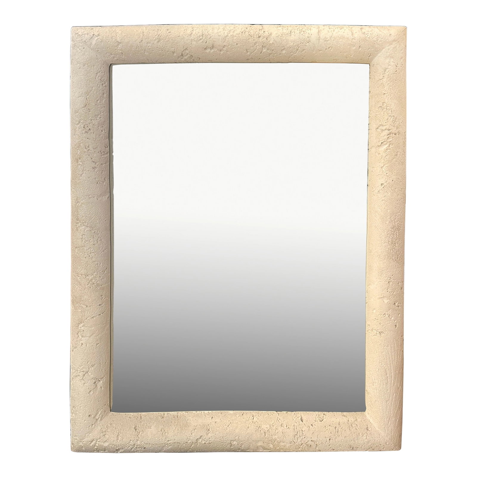 1980s Off White Cast Stone Mirror: RELOCATION SUPER SALE! HUGE MARK DOWNS This gorgeous 1980s off-white cast-stone mirror exudes minimal elegance with its sculptural form and subtle texture. Its neutral hue and timeless design make it