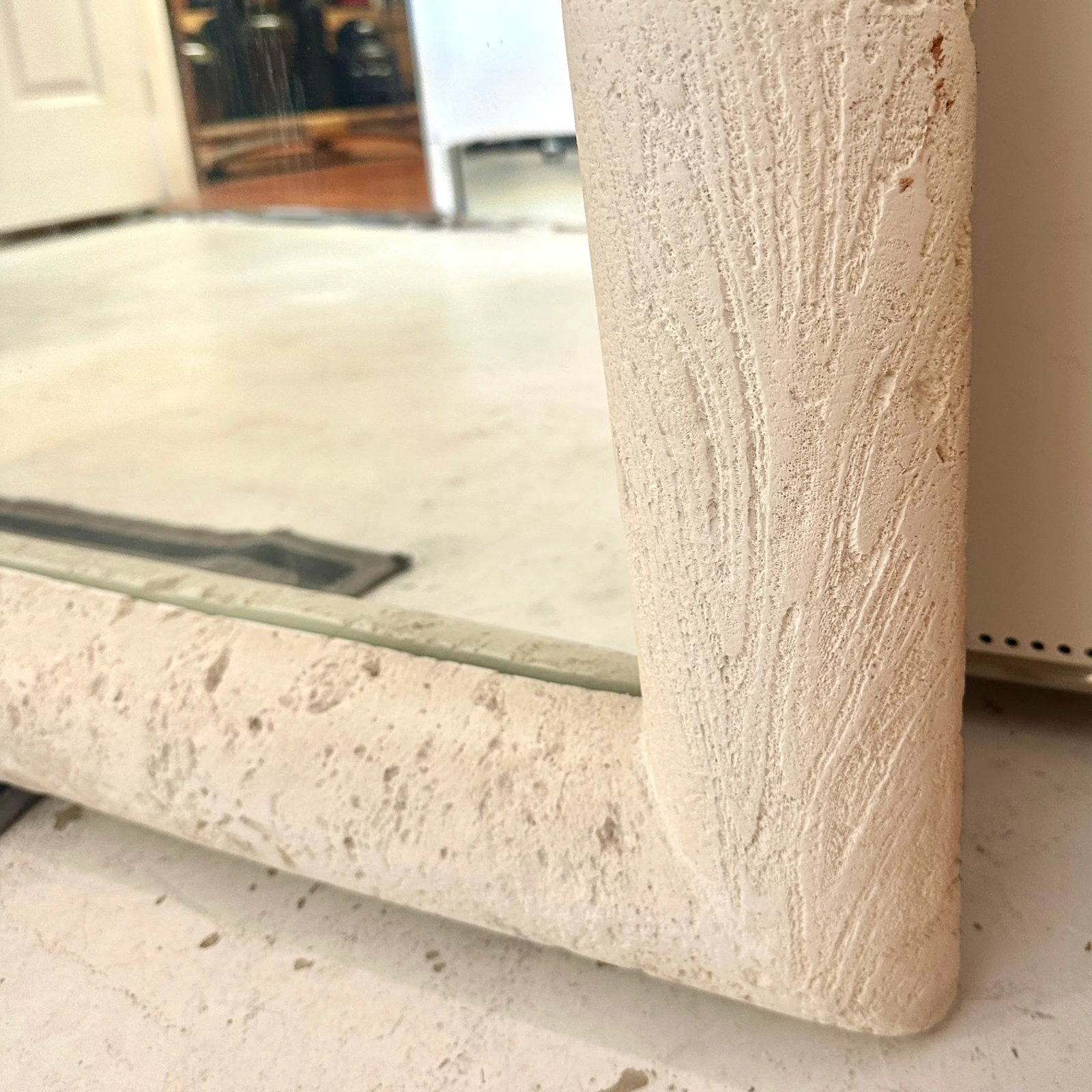 1980s Off White Cast Stone Mirror - 4