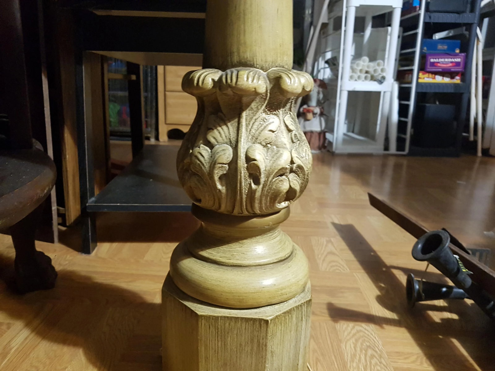 Hand Carved Wooden Lamps Circa 1930 - A Pair - 11