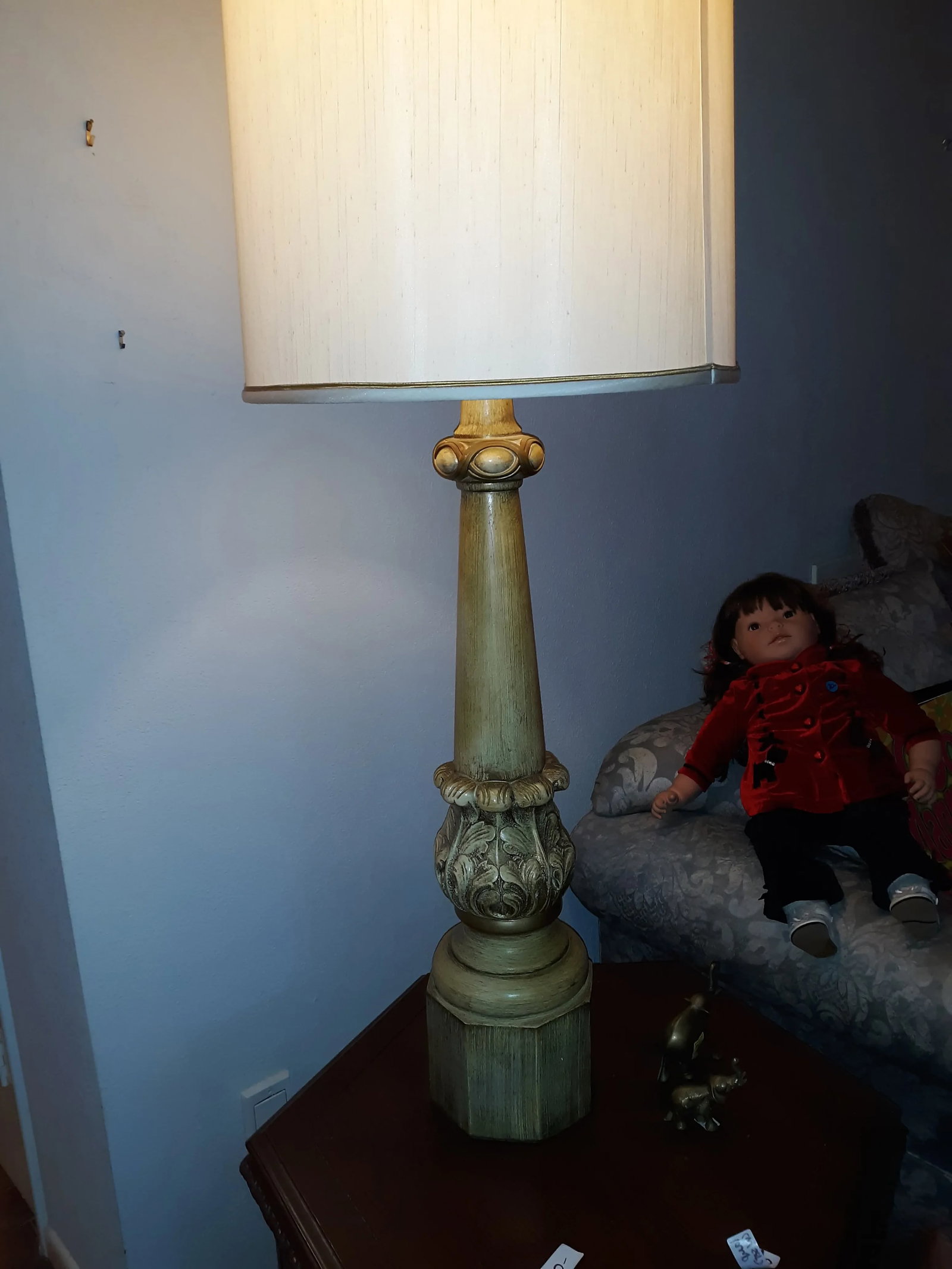 Hand Carved Wooden Lamps Circa 1930 - A Pair - 2