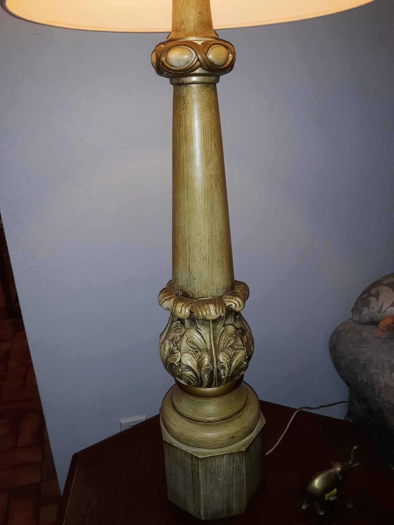 Hand Carved Wooden Lamps Circa 1930 - A Pair - 3