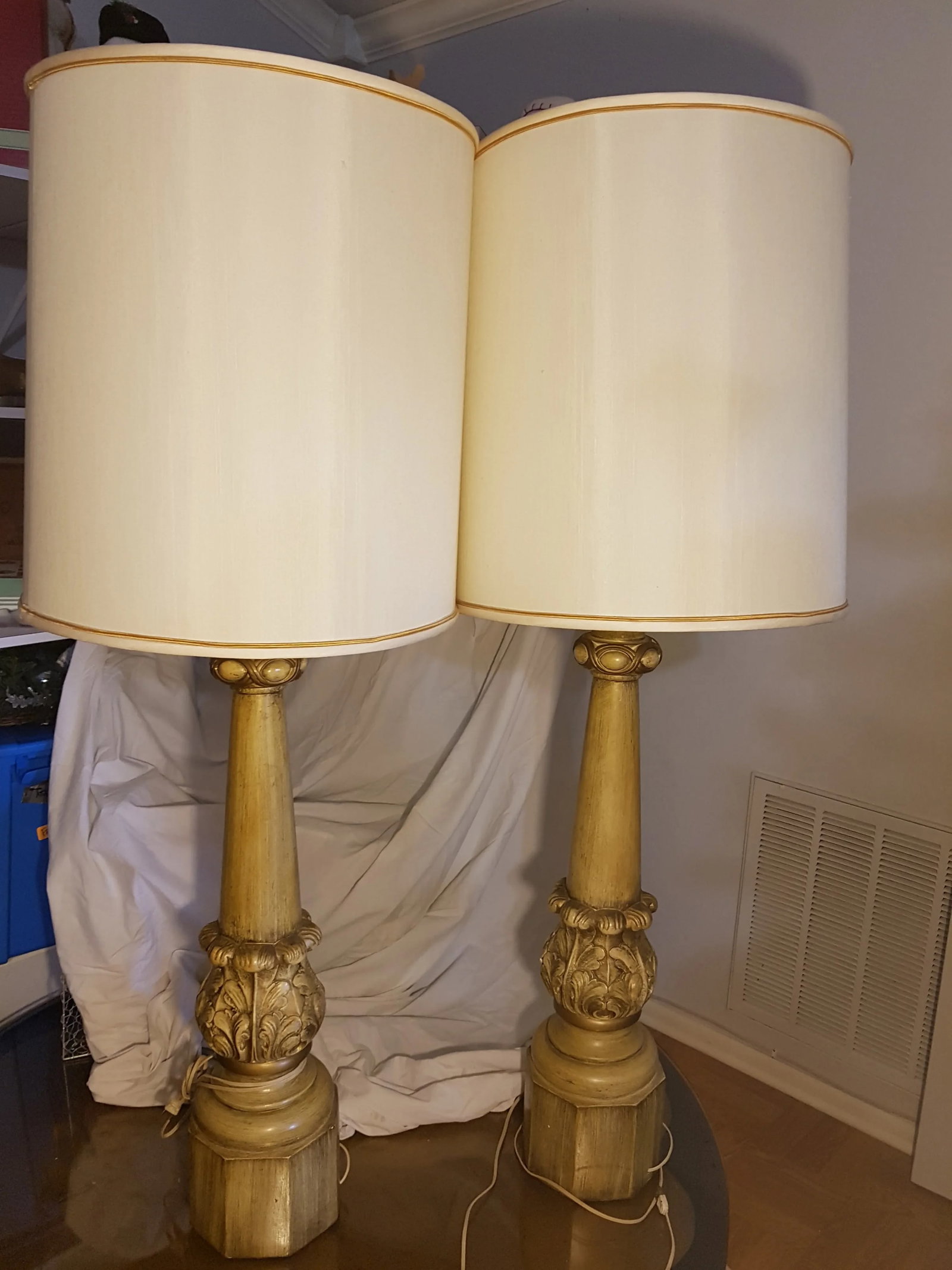 Hand Carved Wooden Lamps Circa 1930 - A Pair - 5